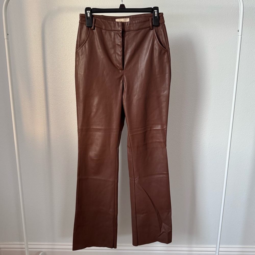 Meshki Brown Faux Leather Waistband Detail Pants